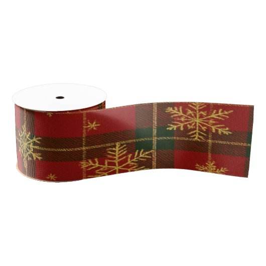 Classic Red Tartan with Golden Snowflakes Grosgrain Lint (Spoel)
