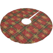 Classic Red Tartan with Golden Snowflakes Kerstboom Rok (Gekanteld)