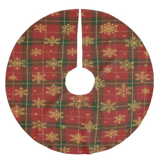 Classic Red Tartan with Golden Snowflakes Kerstboom Rok (Voorkant)
