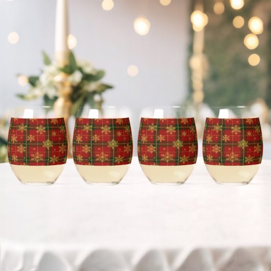 Classic Red Tartan with Golden Snowflakes Wijnglas Zonder Voet (Insitu (Huwelijk))