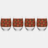 Classic Red Tartan with Golden Snowflakes Wijnglas Zonder Voet (Achterkant)