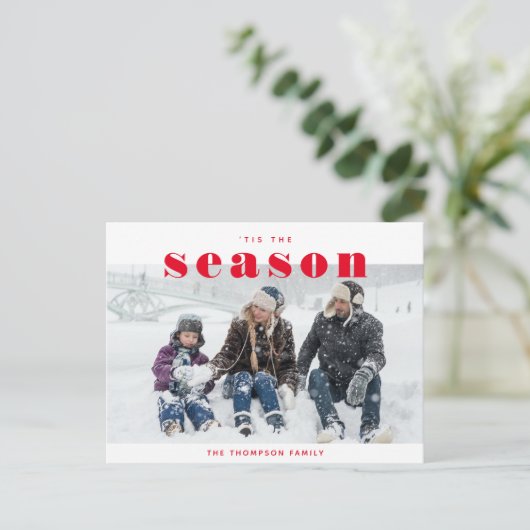 Classic Red Tis the Season Photo met kerstfeestdag Briefkaart (Staand voorkant)