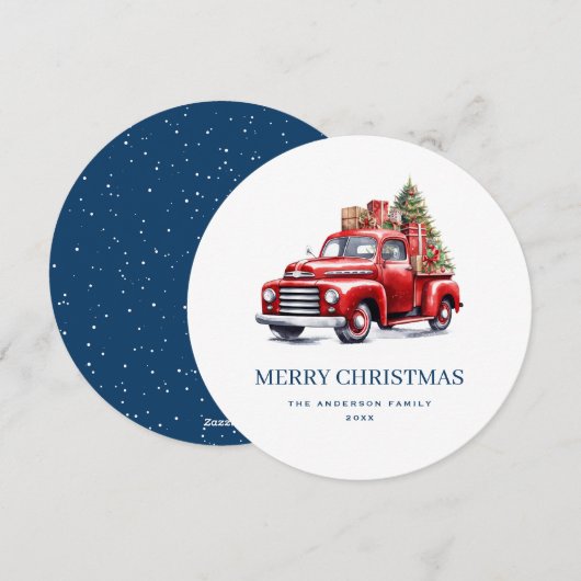 Classic Red Truck Blue Merry Christmas Kaart (Voorkant / Achterkant)
