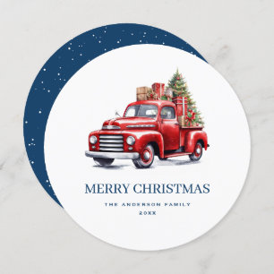 Classic Red Truck Blue Merry Christmas Kaart