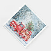 Classic red truck Christmas scene rustic napkins  Servet (Hoek)