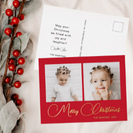 Classic Red Two Photo Christmas Folie Feestdagen Briefkaart