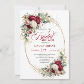 Classic Red White Floral Gold Bridal Shower Kaart (Voorkant)