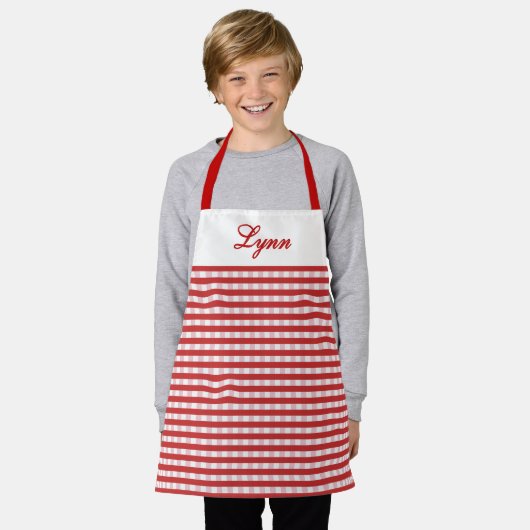 Classic Red & White Gingham | Personalized Name Schort (Gedragen)