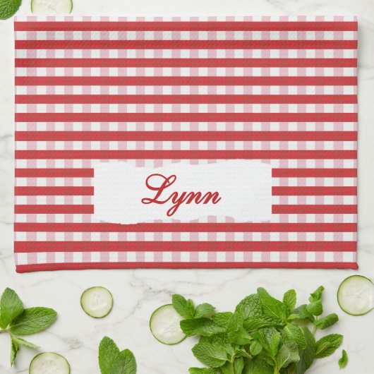Classic Red & White Gingham | Personalized Name Theedoek (Gevouwen)