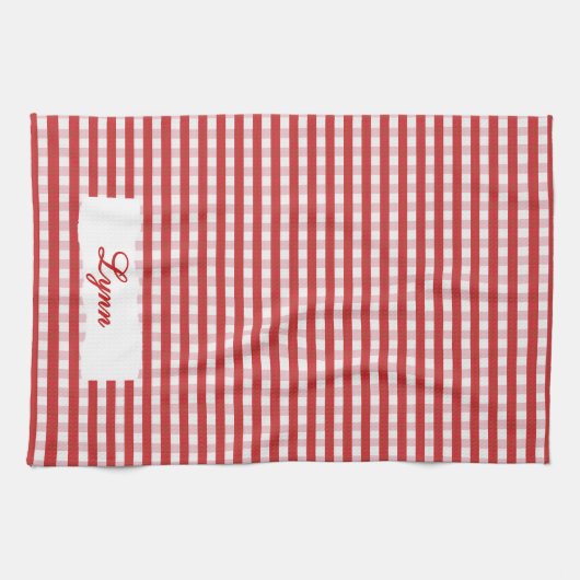 Classic Red & White Gingham | Personalized Name Theedoek (Horizontaal)