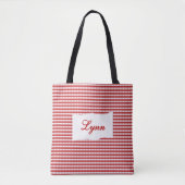 Classic Red & White Gingham | Personalized Name Tote Bag (Voorkant)