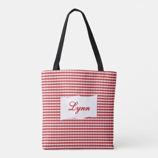Classic Red & White Gingham | Personalized Name Tote Bag (Achterkant)