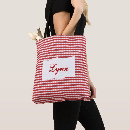 Classic Red & White Gingham | Personalized Name Tote Bag (Dichtbij)