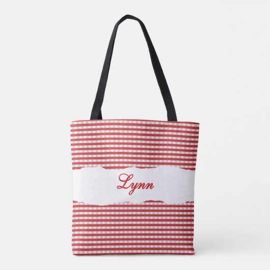 Classic Red & White Gingham | Personalized Name Tote Bag (Achterkant)