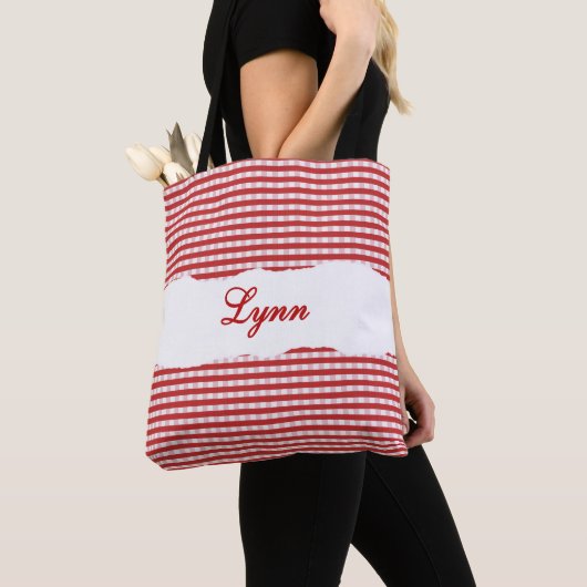Classic Red & White Gingham | Personalized Name Tote Bag (Dichtbij)