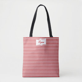 Classic Red & White Gingham | Personalized Name Tote Bag