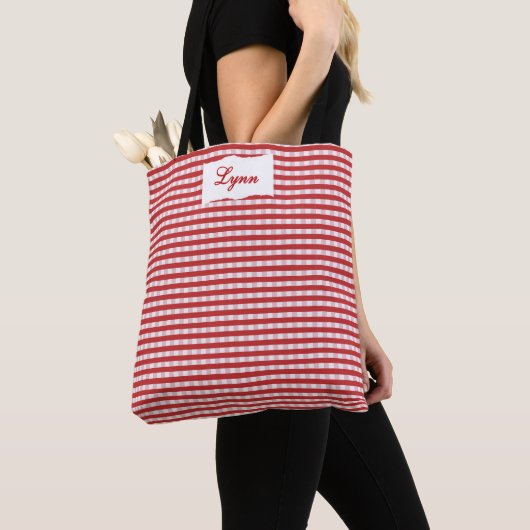 Classic Red & White Gingham | Personalized Name Tote Bag (Dichtbij)