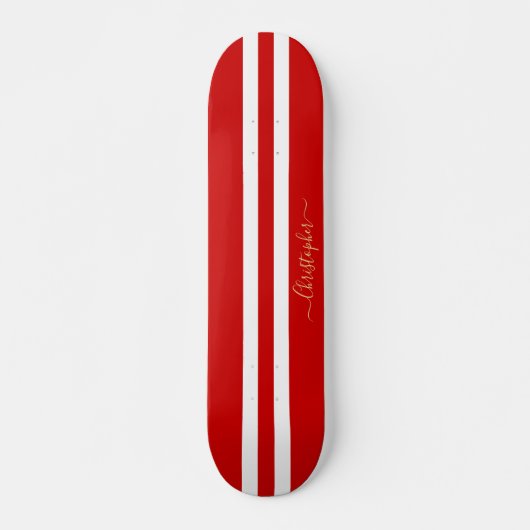 Classic Red White Gold Monogram racestripes Persoonlijk Skateboard (Voorkant)