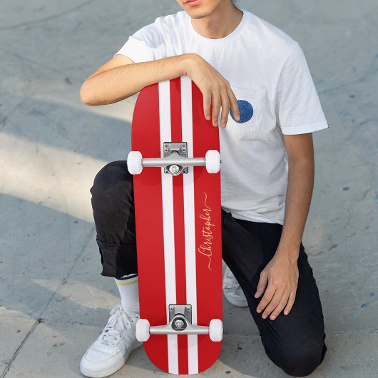 Classic Red White Gold Monogram racestripes Persoonlijk Skateboard