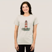 Classic Red & White Lighthouse with Ocean Waves Tri-Blend Shirt (Voorkant volledig)