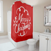 Classic Red White Merry kerst Typografie Douchegordijn (In situ)