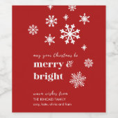 Classic Red & White Snowflake Holiday Wine Label Wijn Etiket (Enkel label)