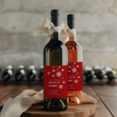 Classic Red & White Snowflake Holiday Wine Label Wijn Etiket