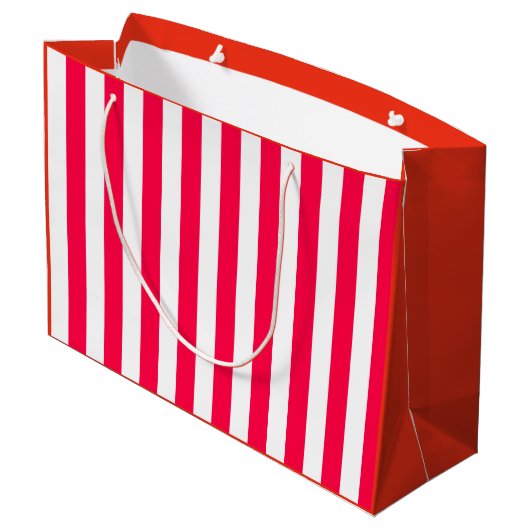 Classic Red White Striped Sjabloon met kerstmis Groot Cadeauzakje (Achterkant Gekanteld)