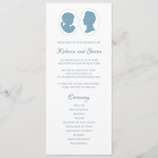 Classic Regency Blue Cameo Wedding Ceremony Programmakaart (Voorkant)