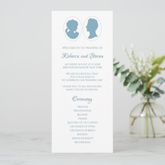 Classic Regency Blue Cameo Wedding Ceremony Programmakaart (Staand voorkant)