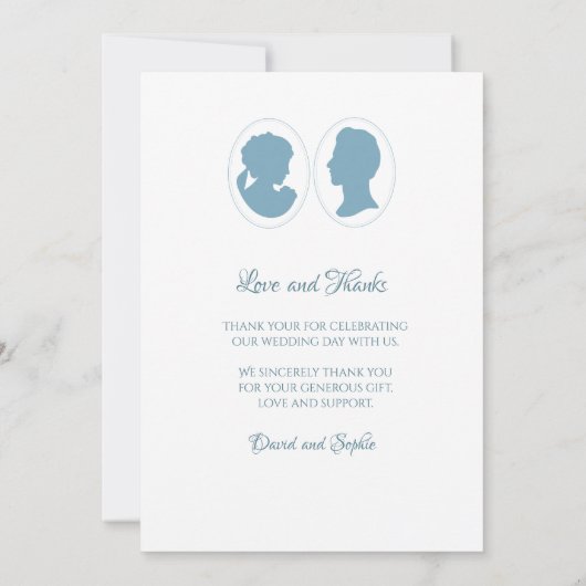 Classic Regency Blue Cameo Wedding Photo Bedankkaart (Achterkant)