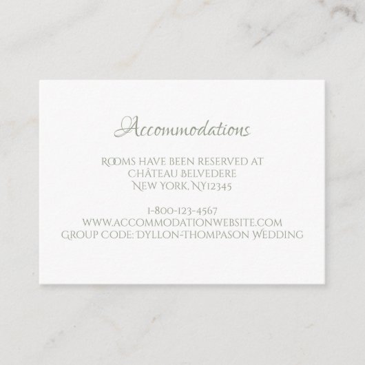 Classic Regency Green Cameo Wedding Accommodations Informatiekaartje (Voorkant)