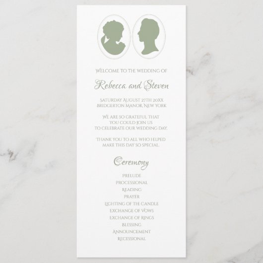 Classic Regency Green Cameo Wedding Ceremony Programmakaart (Voorkant)
