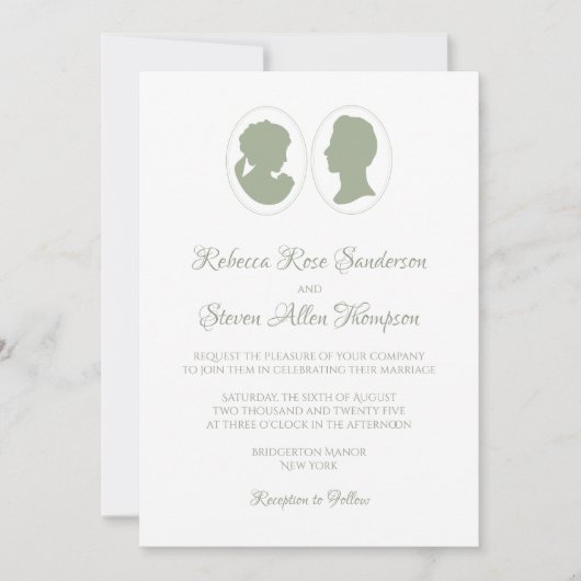 Classic Regency Green Cameo Wedding Kaart (Voorkant)