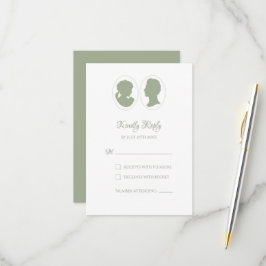 Classic Regency Green Cameo Wedding RSVP Kaartje