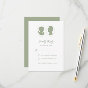 Classic Regency Green Cameo Wedding RSVP Kaartje