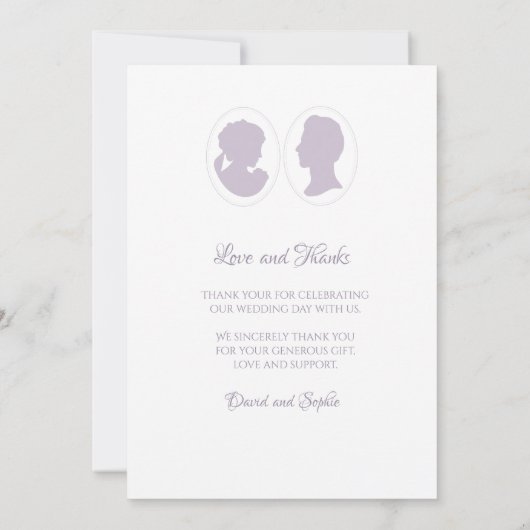 Classic Regency Paarse Cameo Wedding Bedankkaart (Achterkant)