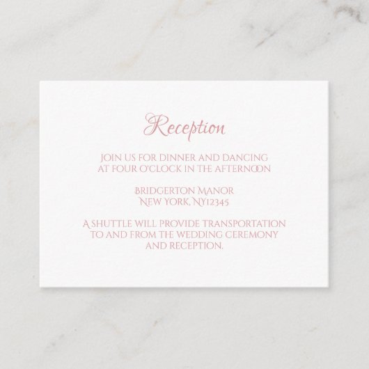 Classic Regency Pink Cameo Wedding Reception Informatiekaartje (Voorkant)