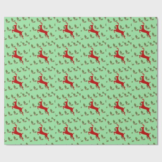 Classic Reindeer & Holly Christmas Wrapping Paper Cadeaupapier (Vlak)