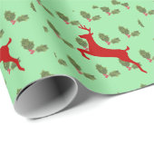 Classic Reindeer & Holly Christmas Wrapping Paper  Cadeaupapier (Rol Hoek)