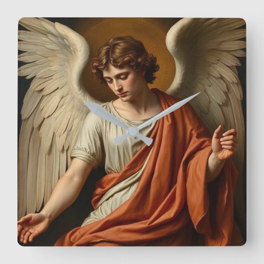Classic Renaissance Angel Wall Clock Vierkante Klok (Voorkant)