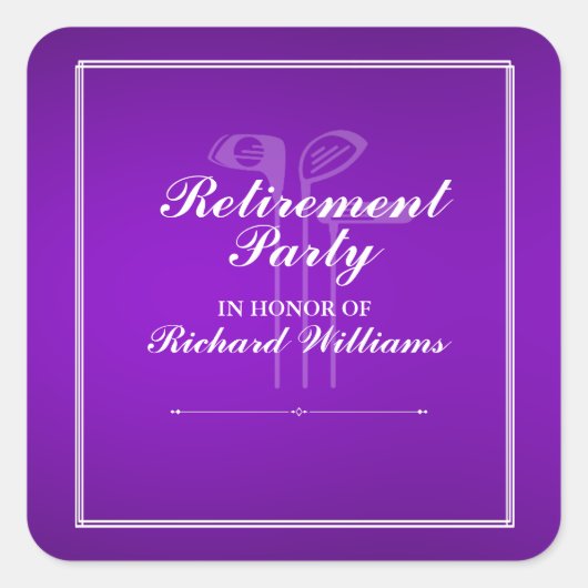 Classic Retirement Golf Club Thema Paarse Wit Vierkante Sticker (Voorkant)