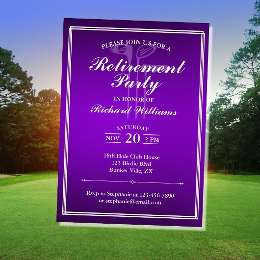 Classic Retirement Golf Thema Paarse Wit Kaart
