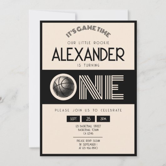Classic Retro Black Basketbal 1e verjaardag Kaart (Voorkant)