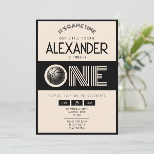 Classic Retro Black Basketbal 1e verjaardag Kaart (Staand voorkant)