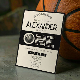 Classic Retro Black Basketbal 1e verjaardag Kaart