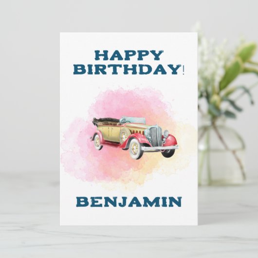 Classic Retro Car Custom Birthday Kaart (Staand voorkant)