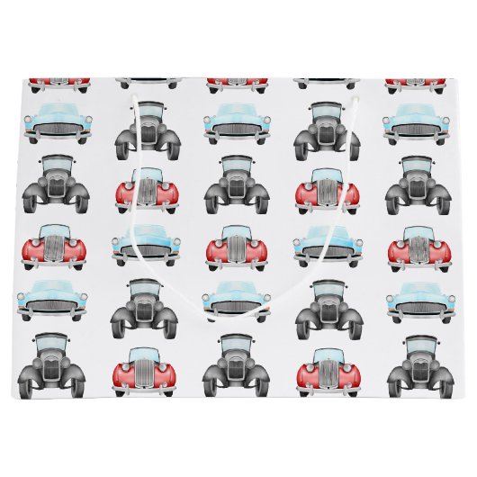 Classic Retro Cars  Aquarelpatroon Groot Cadeauzakje (Voorkant)