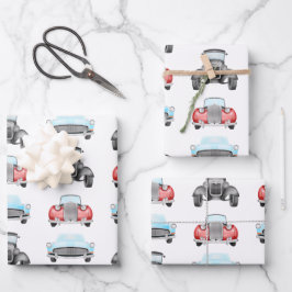 Classic Retro Cars  Aquarelpatroon Inpakpapier Vel