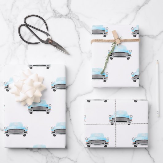 Classic Retro Cars  Aquarelpatroon Inpakpapier Vel (Voorkant)